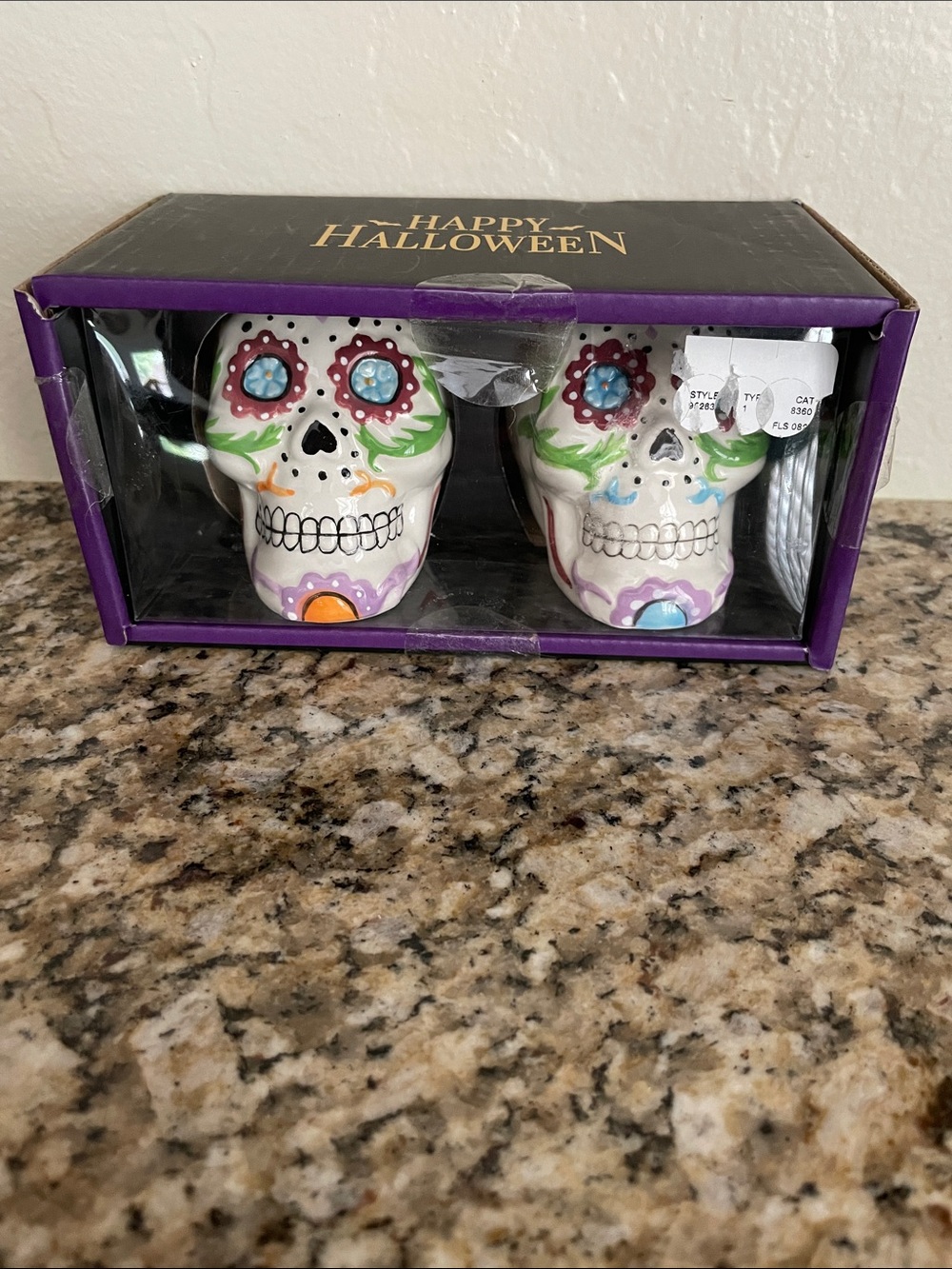 Day of the Dead  Decorative Sugar Skull Salt & Pepper Shakers - White